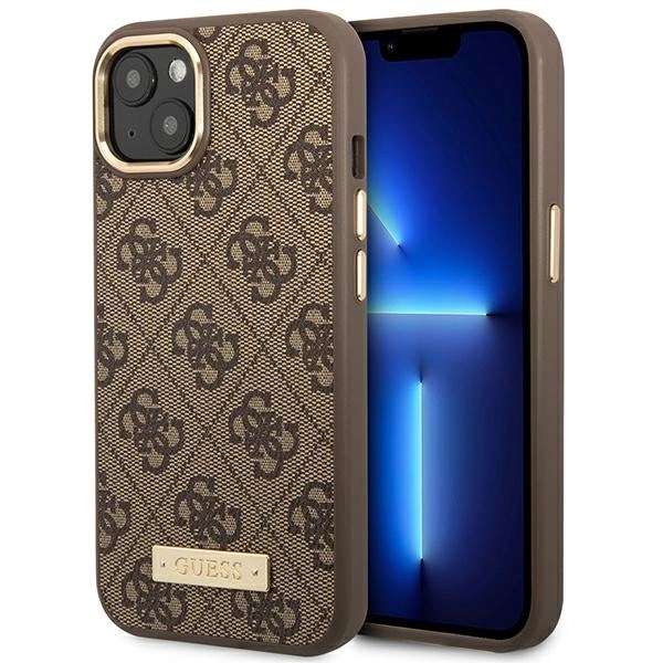 Guess GUHMP14MU4GPRW dėklas iPhone 14 Plus 6,7" – rudas hardcase 4G Logo Plate MagSafe