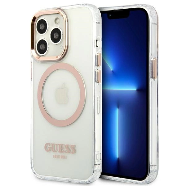 Guess GUHMP13XHTRMD iPhone 13 Pro Max 6,7" auksinis kietas dėklas Metal Outline MagSafe