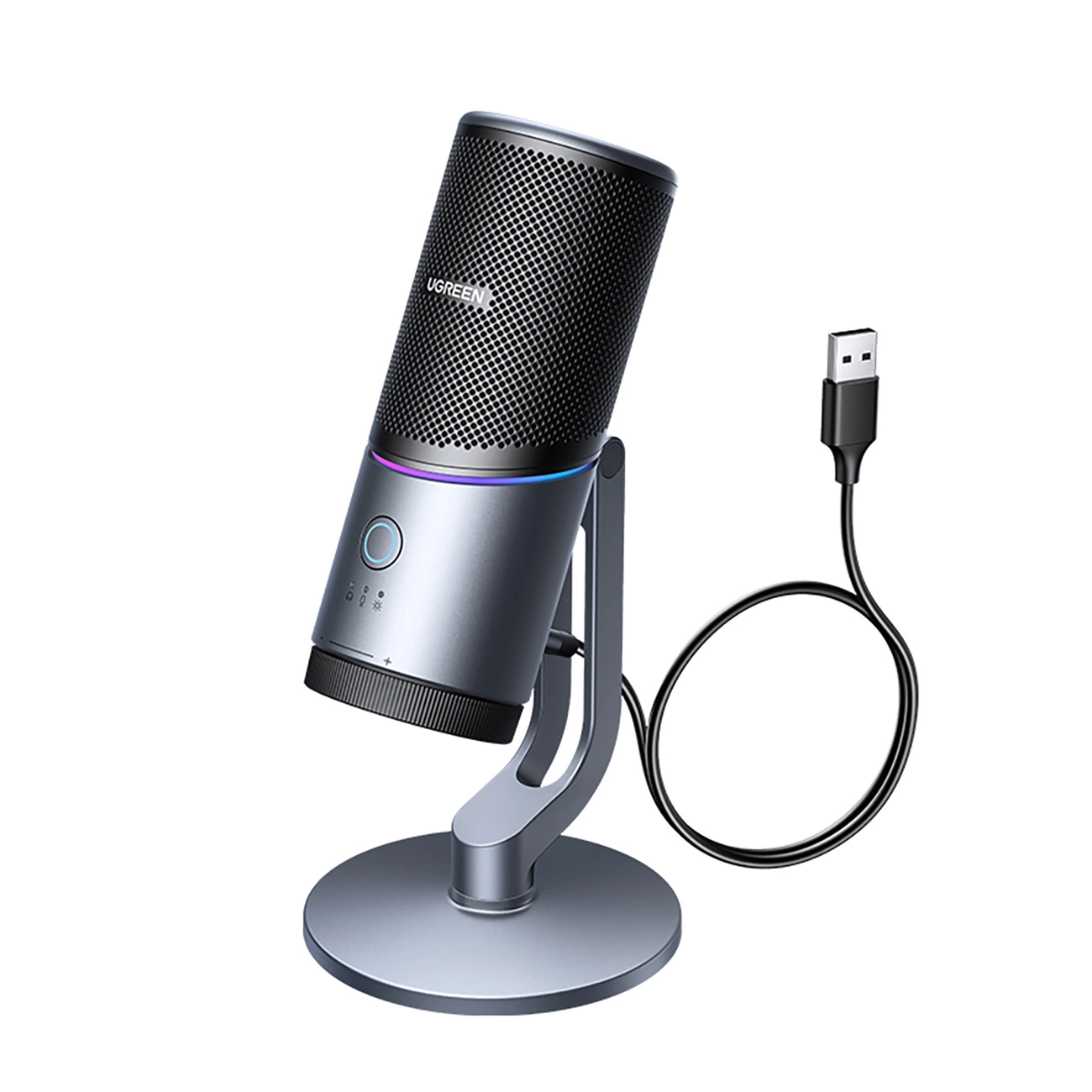 Ugreen CM769 stalinis mikrofonas su USB-A, RGB LED - sidabrinis
