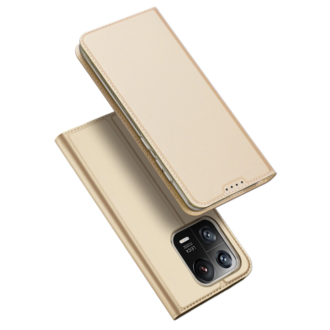 Dux Ducis Skin Pro dėklas Xiaomi 13 Pro – atverčiama kortelių piniginė, auksinė