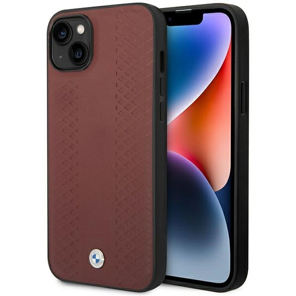 BMW BMHCP14S22RFGR dėklas iPhone 14 6.1" – burgundiškas/burgundiškas, Leather Diamond Pattern