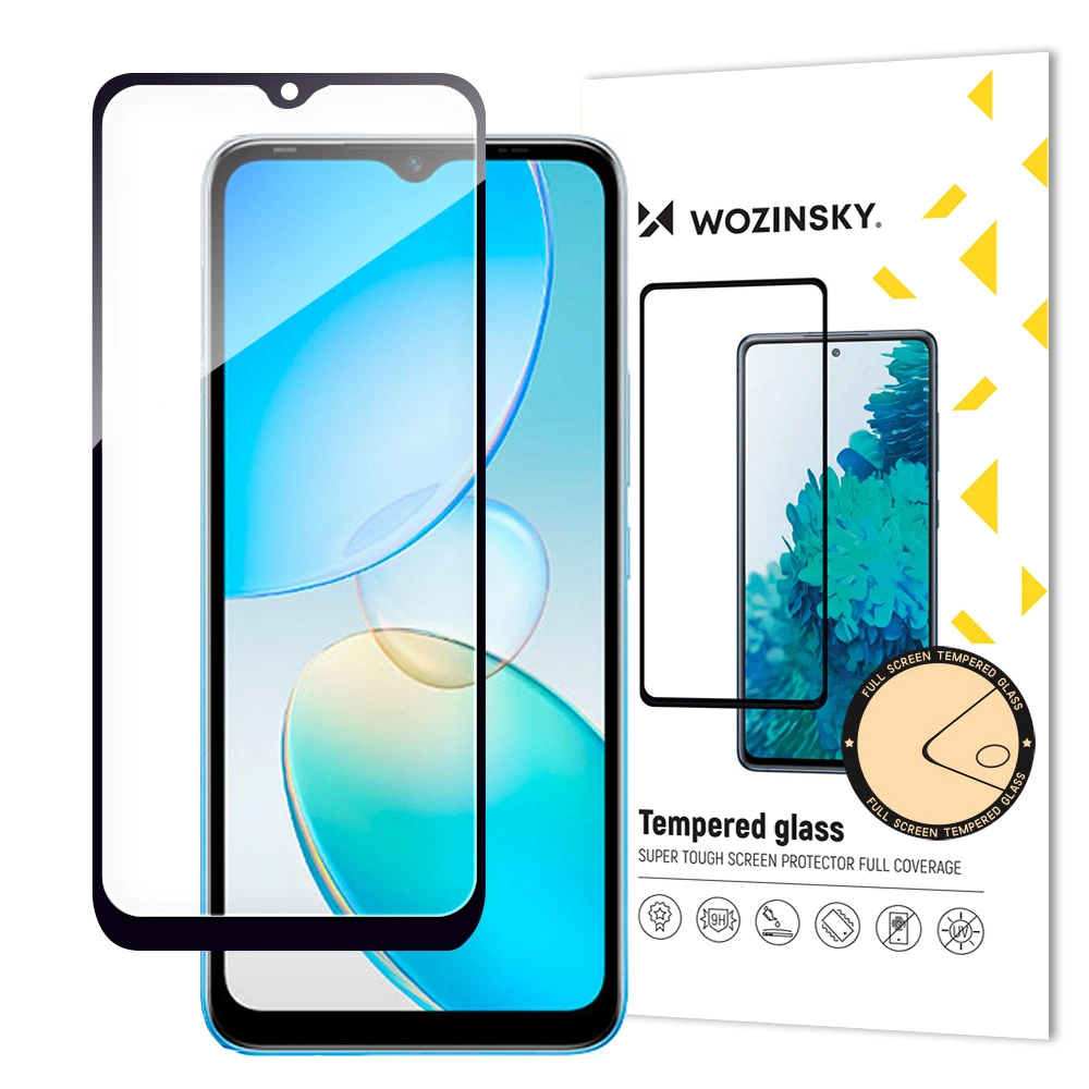 Wozinsky Full Glue grūdintas stiklas Infinix Hot 12i visam ekranui su rėmeliu juodas (tinka dėklui)