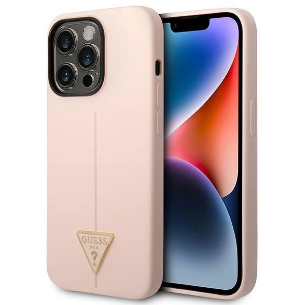 Guess GUHCP14XSLTGP iPhone 14 Pro Max 6,7" rožinis kietas dėklas Silicone Triangle