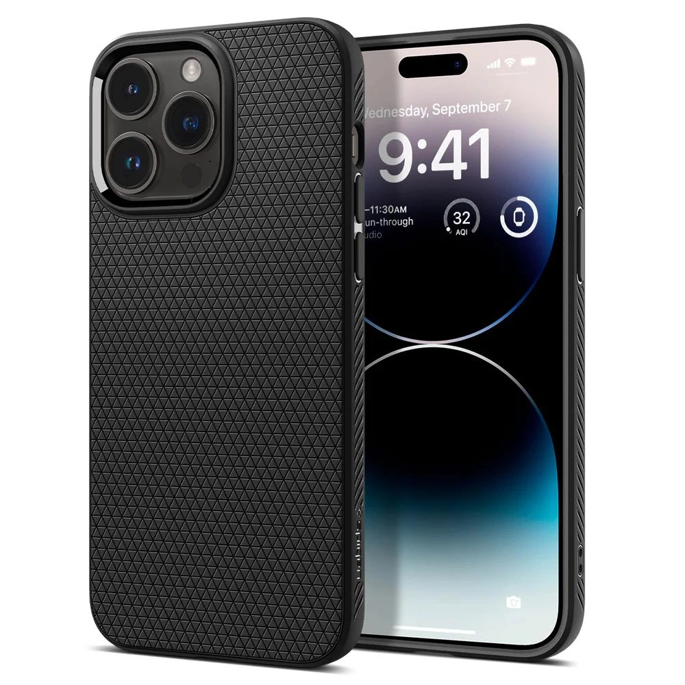 Spigen Liquid Air dėklas iPhone 14 Pro – matinės juodos spalvos