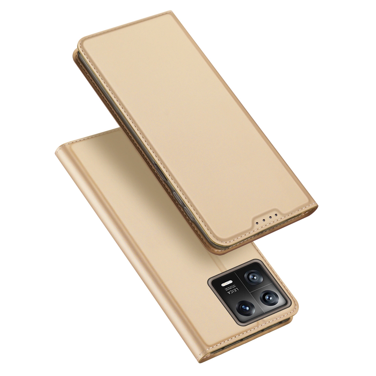 Dux Ducis Skin Pro dėklas Xiaomi 13 – atverčiama kortelių piniginė, auksinė