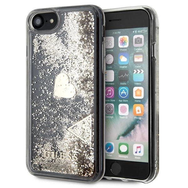Guess GUOHCI8GLHFLGO iPhone 7/8/SE 2020/SE 2022 auksinis kietas dėklas Glitter Charms