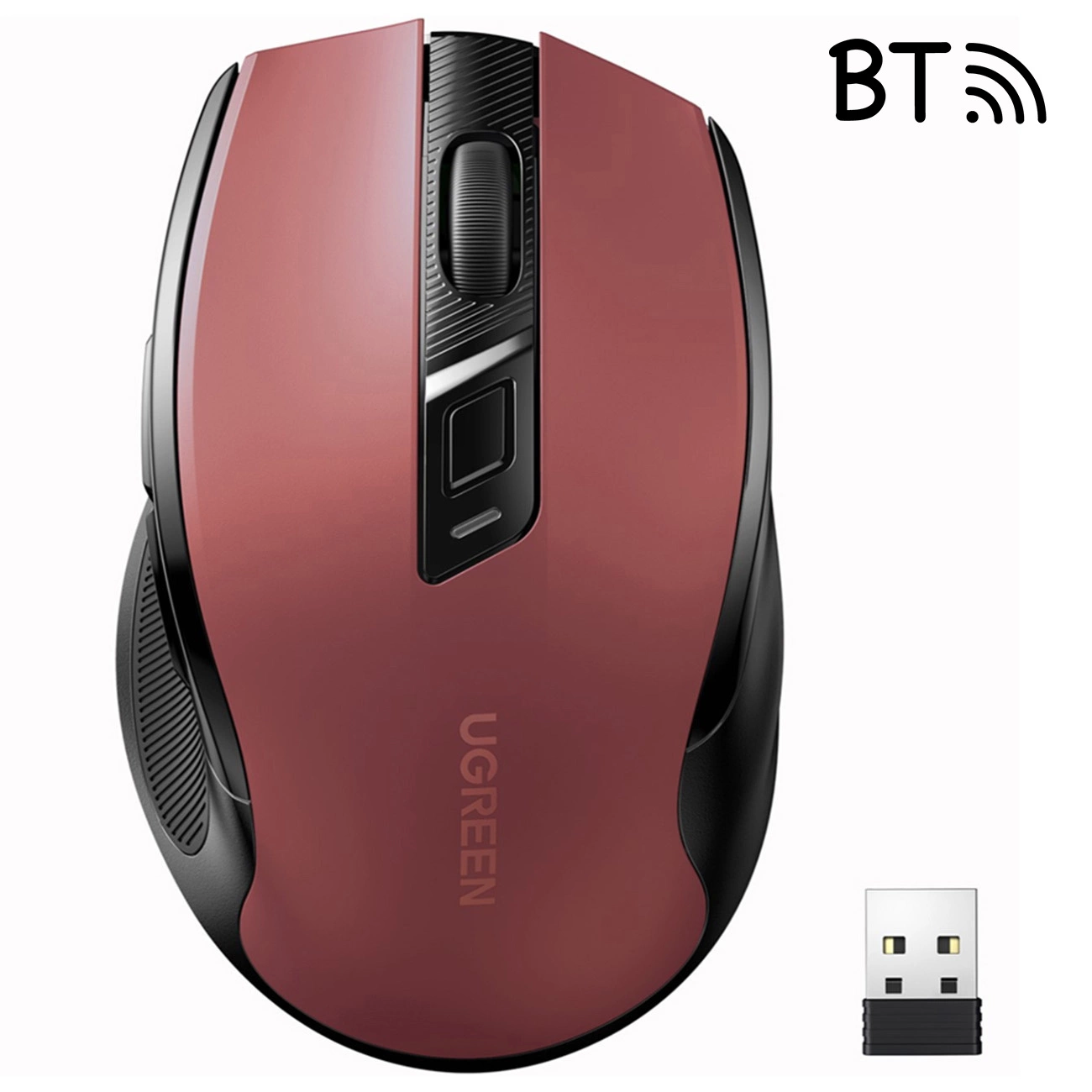 Ugreen MU006 belaidė optinė pelė USB 2.4GHz / Bluetooth 5.0 4000 DPI - raudona