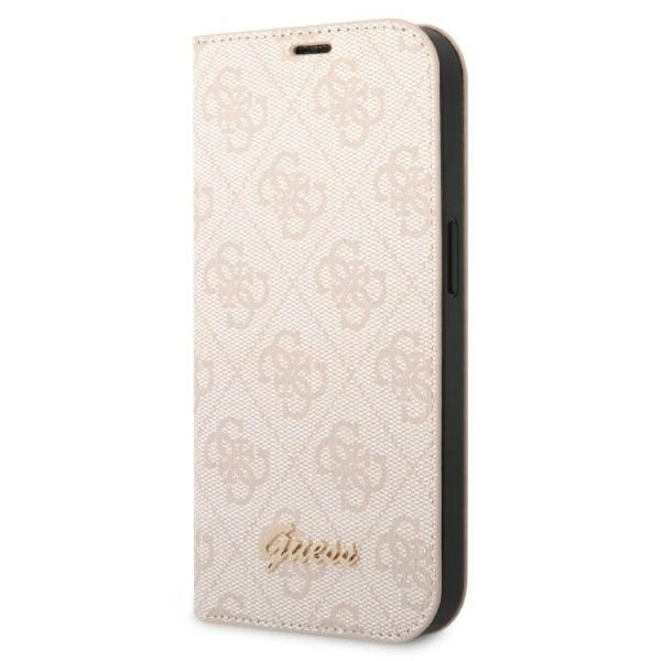 Guess GUBKP14SHG4SHP dėklas iPhone 14 6,1" – rožinis knygutės tipo 4G Vintage Gold Logo