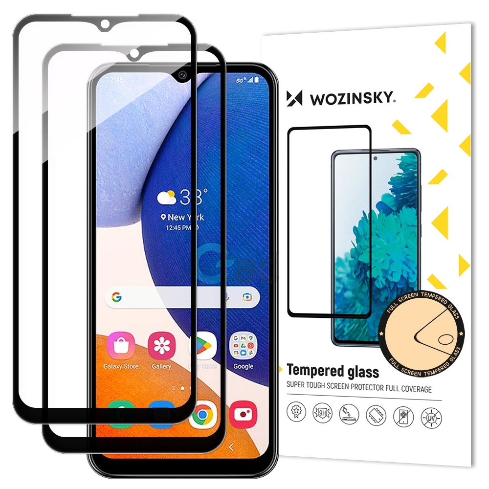 Wozinsky 2x Full Glue Grūdintas stiklas Samsung Galaxy A14 5G / A14 – pilno ekrano grūdintas stiklas su juodu rėmeliu, 9H