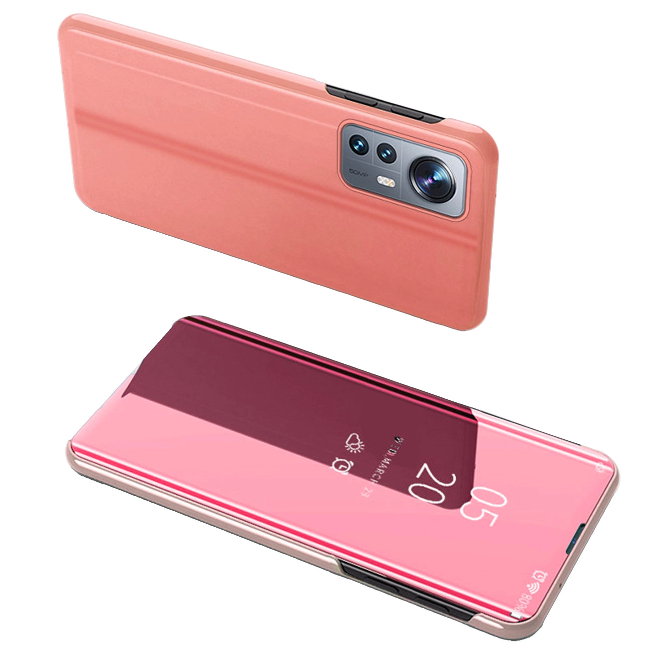 Clear View Case dėklas Xiaomi 12 Lite, dėklas su atvartėliu, rožinis