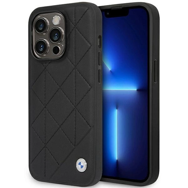 BMW BMHCP14L22RQDK dėklas iPhone 14 Pro 6.1" – juodas/juodas, Leather Quilted