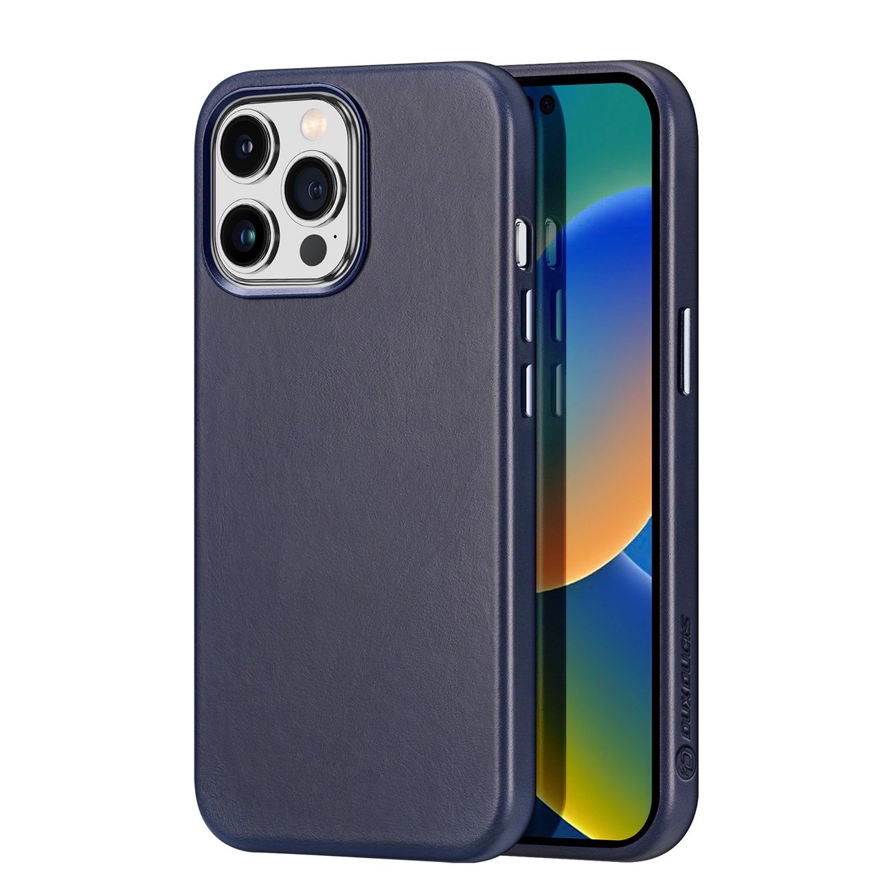 Dux Ducis Naples dėklas iPhone 14 Pro magnetinis odos MagSafe mėlynas