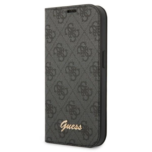 Guess GUBKP14SHG4SHK dėklas iPhone 14 6,1" – juodas knygutės tipo 4G Vintage Gold Logo