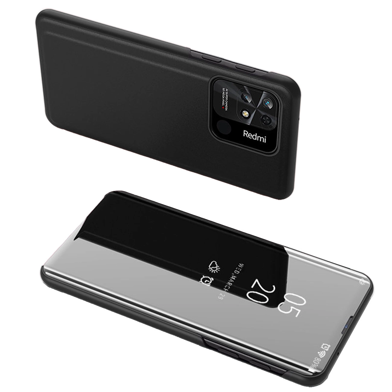 Clear View Case dėklas Xiaomi Redmi 10C, dėklas su atvartėliu, juodas