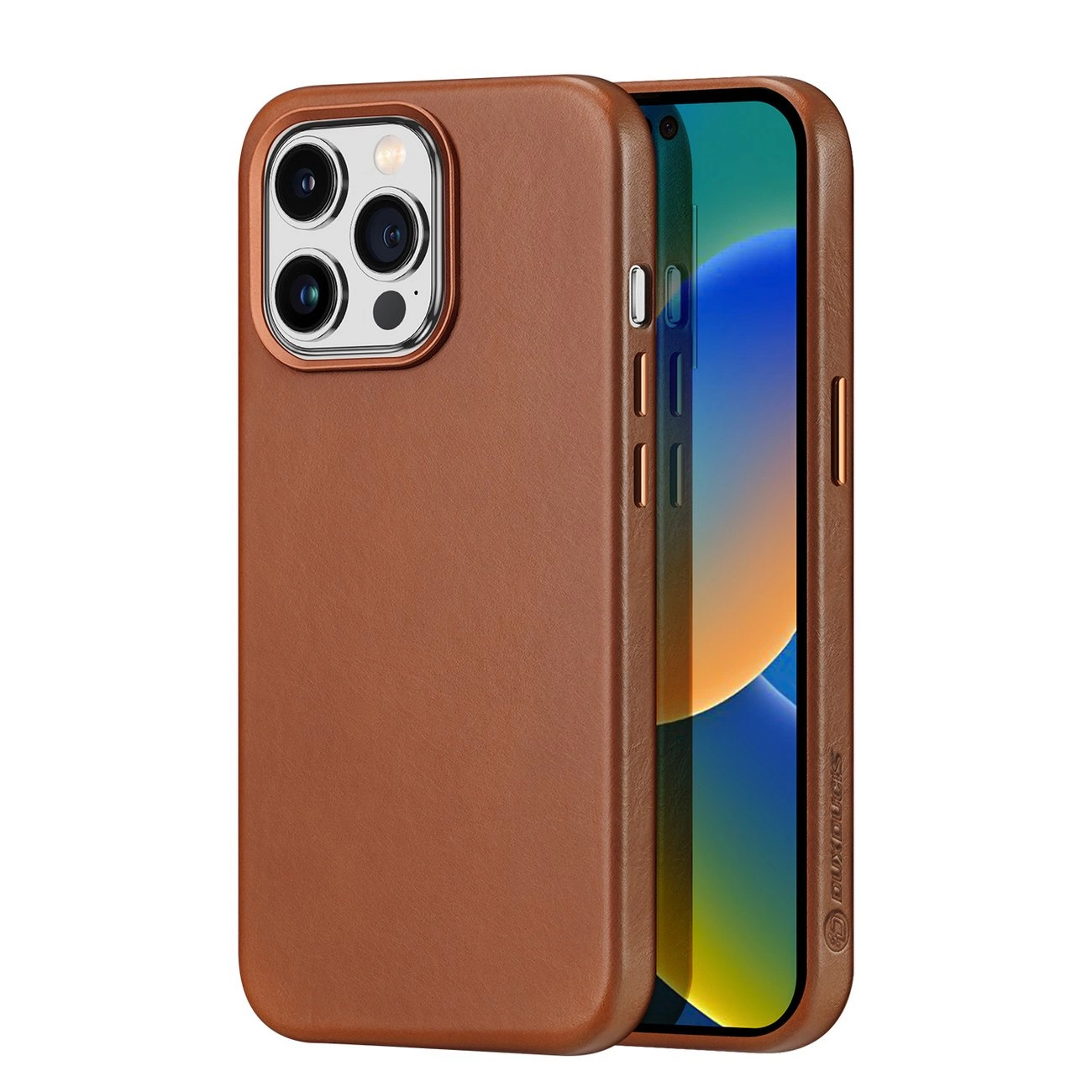 Dux Ducis Naples dėklas iPhone 14 Pro magnetinis odos MagSafe rudas