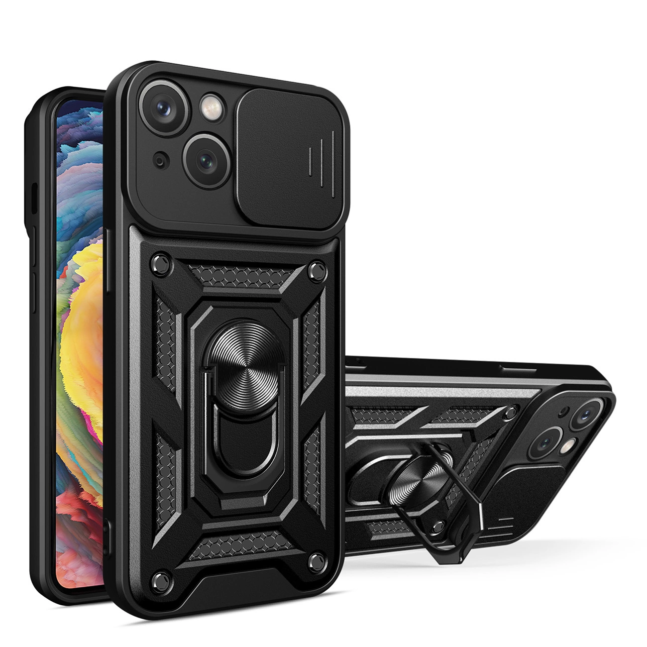 Hybrid Armor Camshield dėklas Vivo Y16 / Vivo Y02s – apsauginis, su kameros dangčiu, juodas