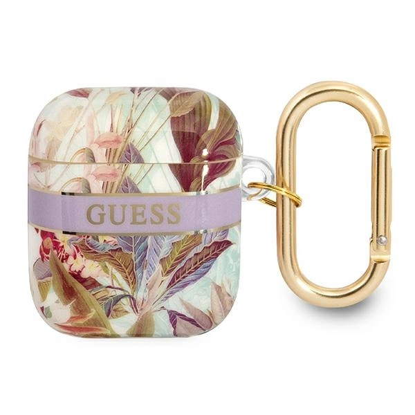 Guess GUA2HHFLU AirPods dėklas violetinis/violetinis Flower Strap Collection