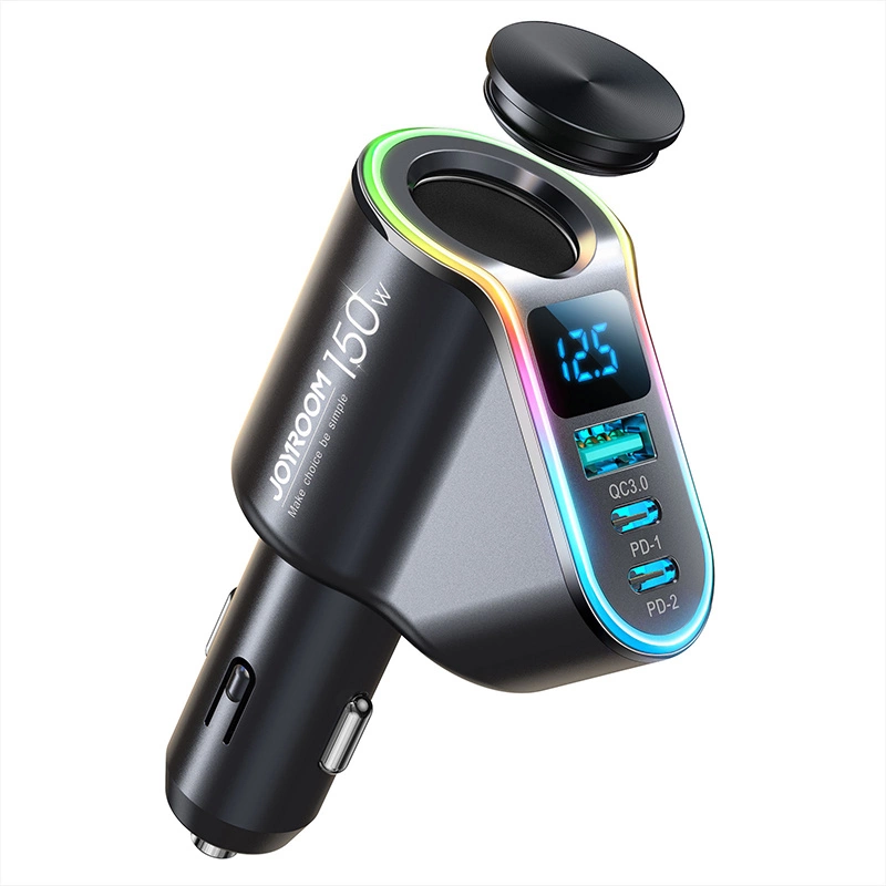 Joyroom greitas automobilių įkroviklis 4in1 USB-A QC3.0 / 2xUSB-C PD 150W – juodas (JR-CL21)