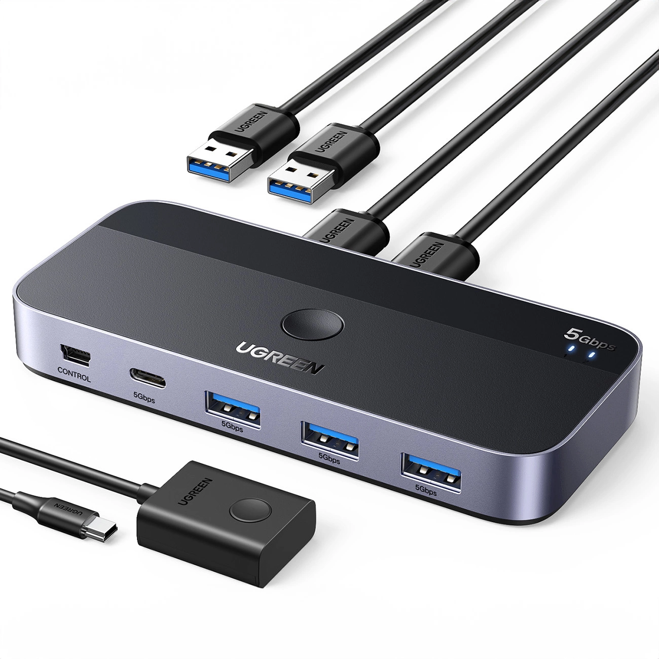 Ugreen CM662 USB 3.0 switch 2-in-4 + 2x USB-A kabelis - juodas