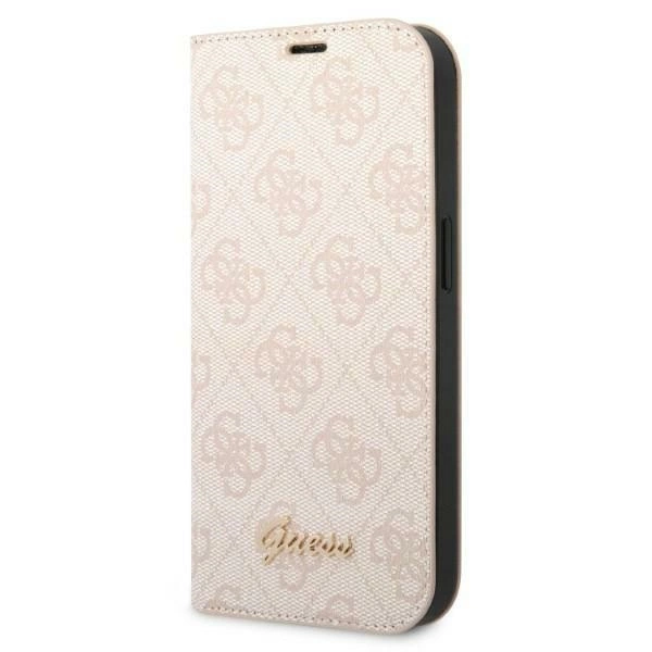 Guess GUBKP14MHG4SHP dėklas iPhone 14 Plus 6,7" – rožinis knygutės tipo 4G Vintage Gold Logo