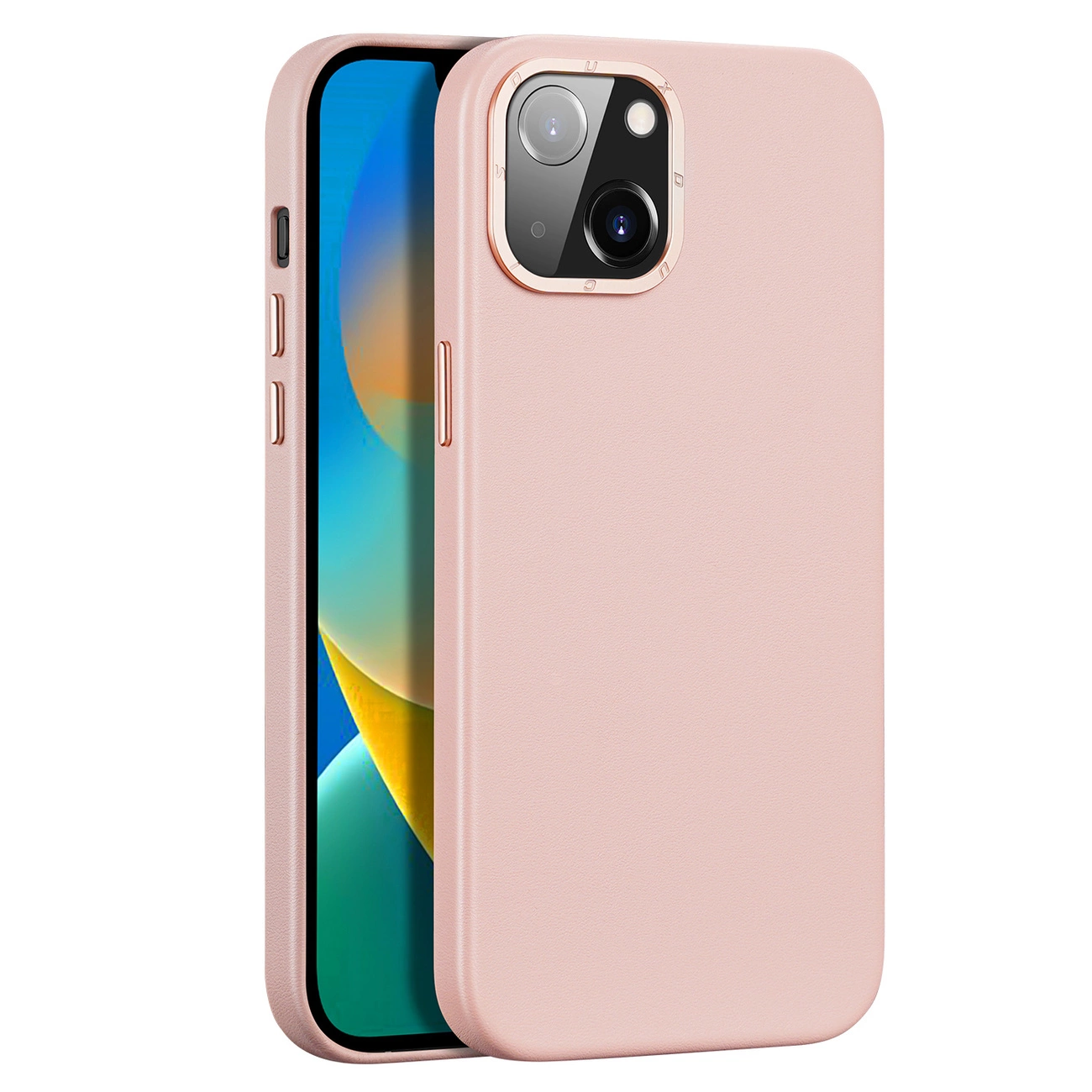 Dux Ducis Grit odinis dėklas iPhone 14 Plus, elegantiškas dirbtinės odos dangtelis (suderinamas su MagSafe), rožinis