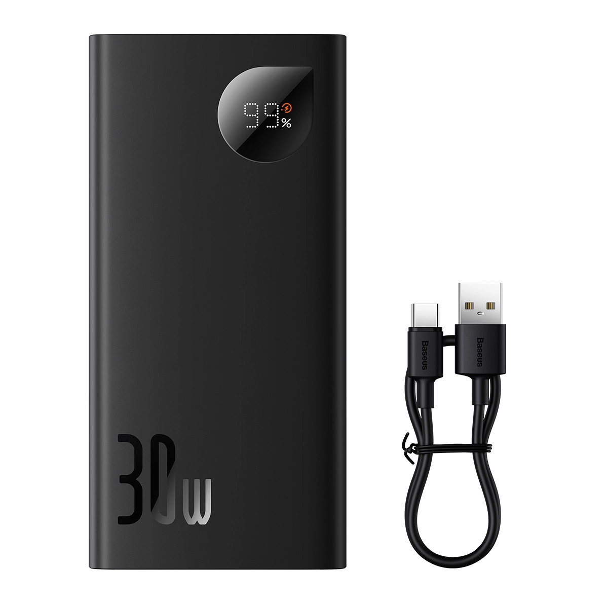 Baseus Adaman2 išorinė baterija su skaitmeniniu ekranu 10000mAh 30W 2 x USB / 1x USB Type C užsienio versija PD QC SCP juodas (PPAD040101)