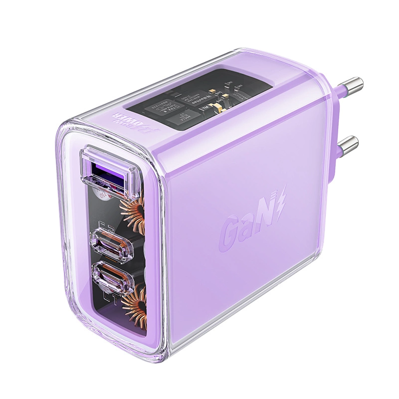 Acefast įkroviklis GaN 65W 3 lizdai (1xUSB, 2xUSB C) – violetinis (A45)