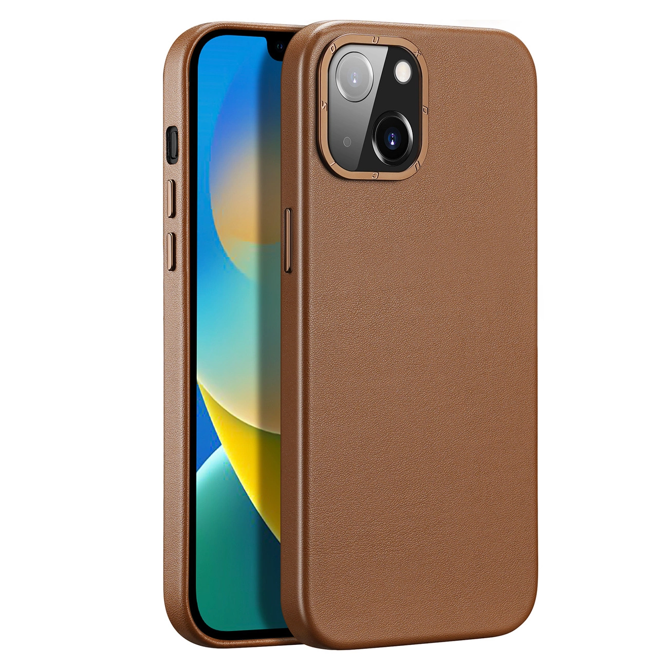 Dux Ducis Grit odinis dėklas iPhone 14 Plus, elegantiškas dirbtinės odos dangtelis (suderinamas su MagSafe), rudas