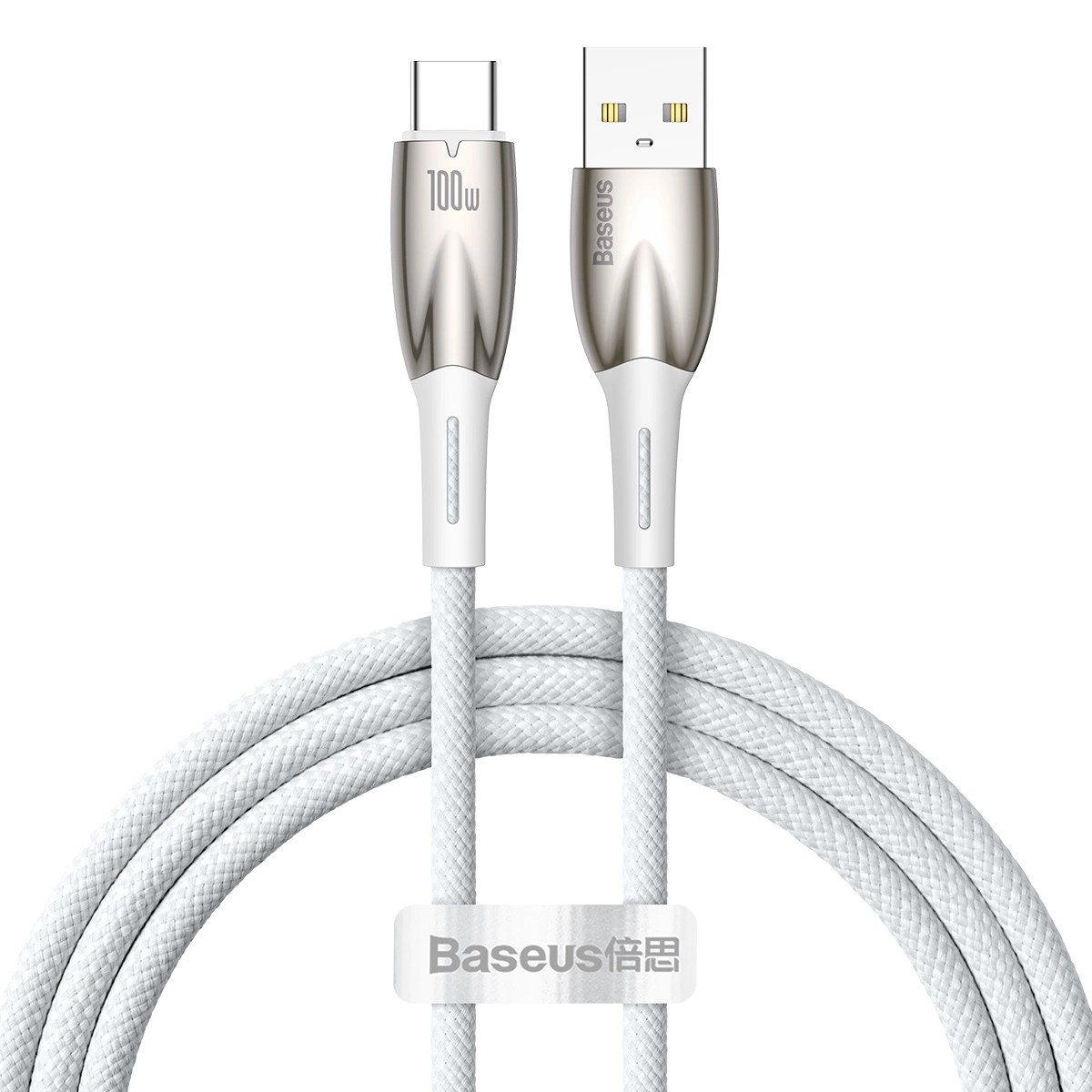Baseus Glimmer Series greito įkrovimo laidas USB-A – USB-C 100W 480Mbps 1m, baltas
