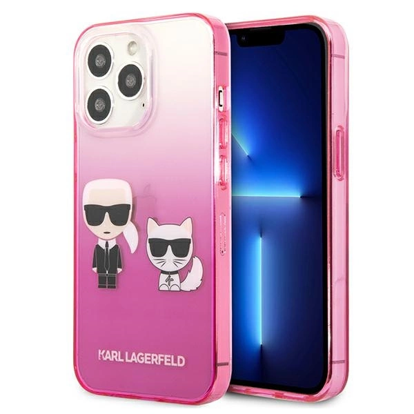 Karl Lagerfeld KLHCP13LTGKCP iPhone 13 Pro / 13 6.1" kietas dėklas rožinis Gradient Ikonik Karl & Choupette