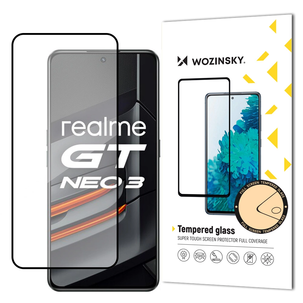 Wozinsky itin tvirtas Full Glue grūdintas stiklas su rėmeliu, suderinamas su dėklu, Realme GT Neo 3, juodas