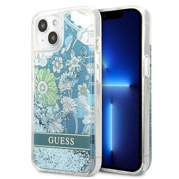 Guess GUHCP13MLFLSN iPhone 13 6.1" žalias/kietas dėklas Flower Liquid Glitter