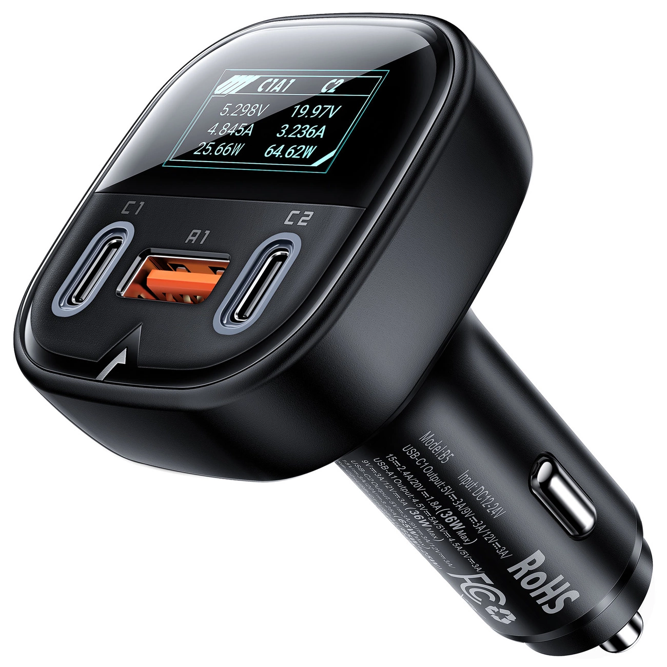 Acefast automobilinis įkroviklis 101W 2x USB Type C / USB, PPS, Power Delivery, Quick Charge 4.0, AFC, FCP juodas (B5)
