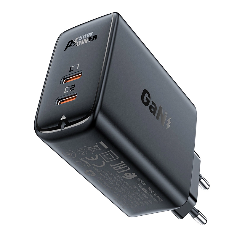 Acefast A29 PD50W GaN (USB-C + USB-C) dviejų prievadų įkroviklis juodas