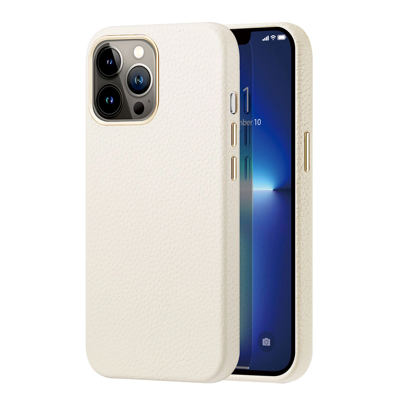 Dux Ducis Roma odinis dėklas iPhone 13 Pro Max elegantiškas natūralios odos baltas