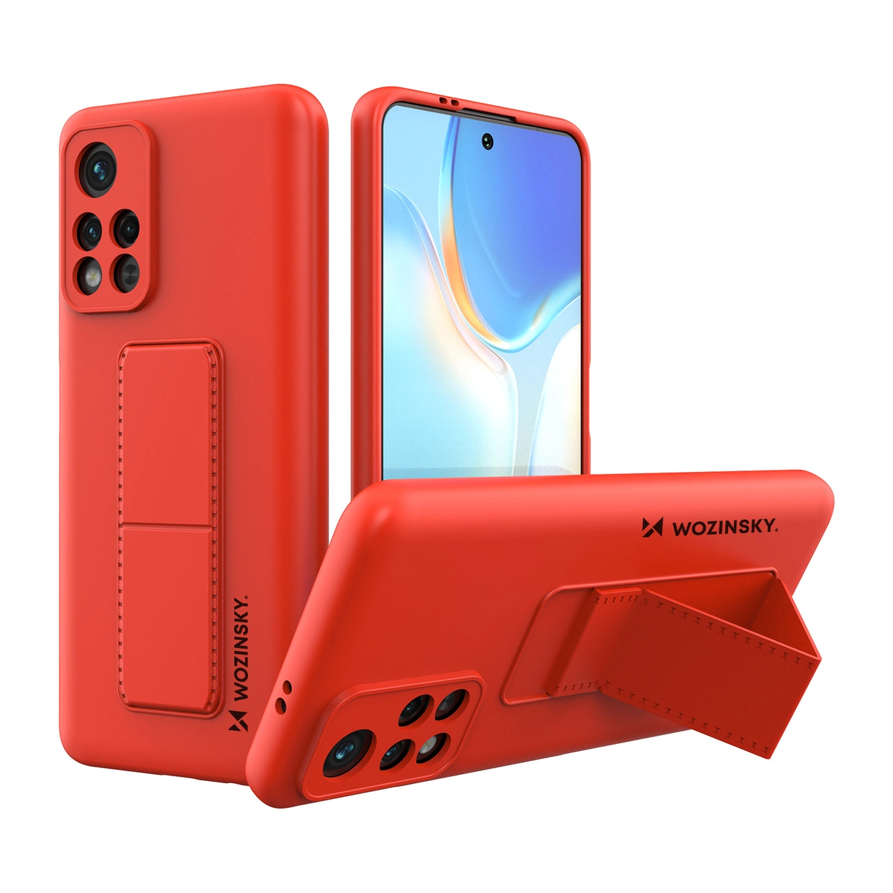 Wozinsky Kickstand silikoninis dėklas su stovu Xiaomi Redmi Note 11S / Note 11 raudonas