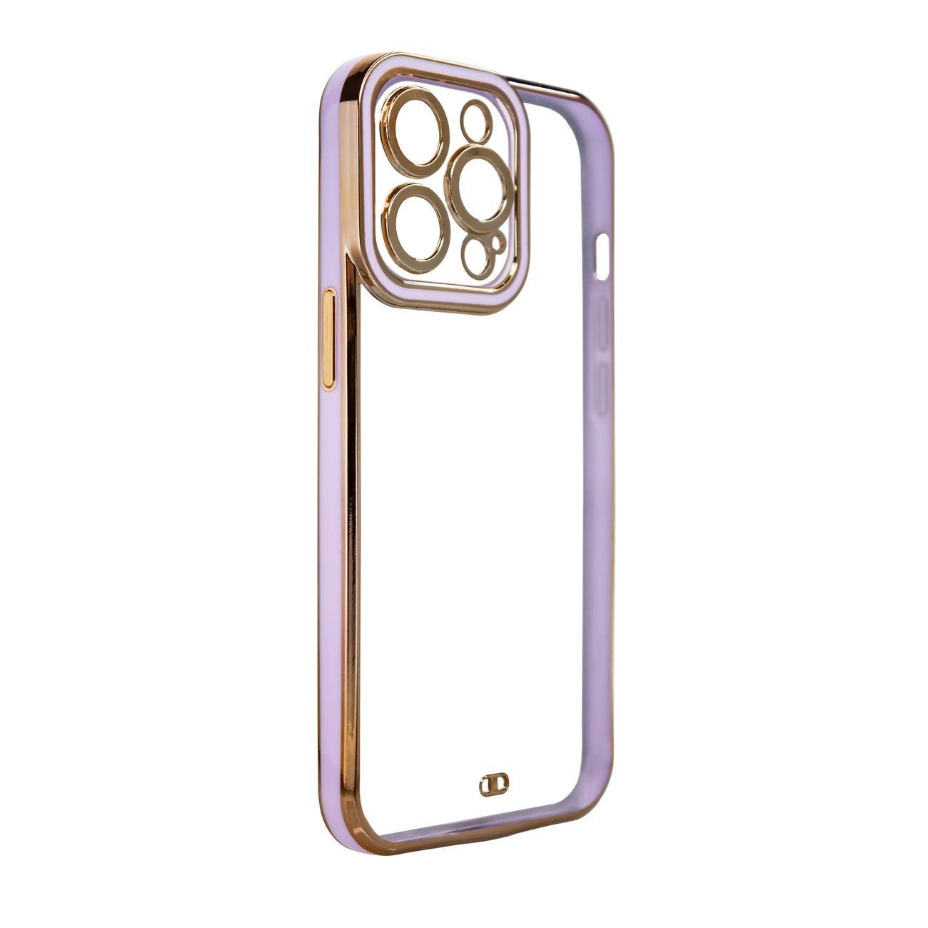 Fashion dėklas iPhone 12 Pro auksiniu rėmeliu gelinis violetinis