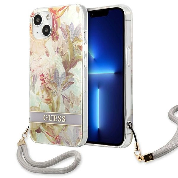 Guess GUHCP13SHFLSU iPhone 13 mini 5.4'' violetinis/violetinis hardcase Flower Strap