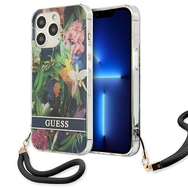 Guess GUHCP13LHFLSB iPhone 13 Pro / 13 6.1'' mėlynas/mėlynas hardcase Flower Strap