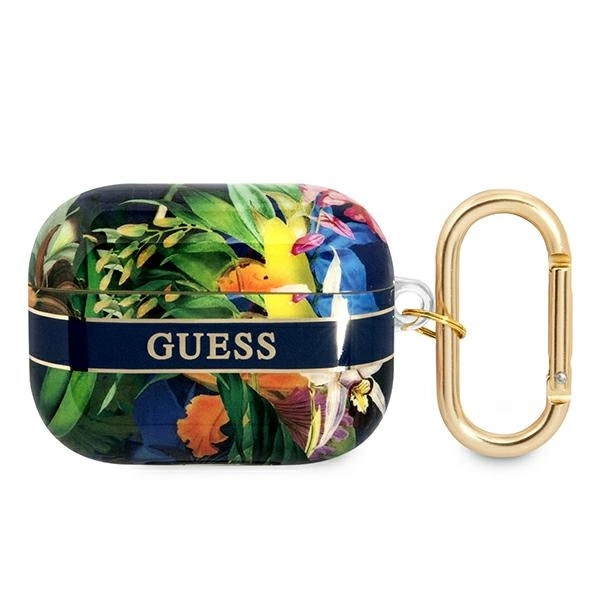 Guess GUAPHHFLB AirPods Pro dėklas mėlynas/mėlynas Flower Strap Collection