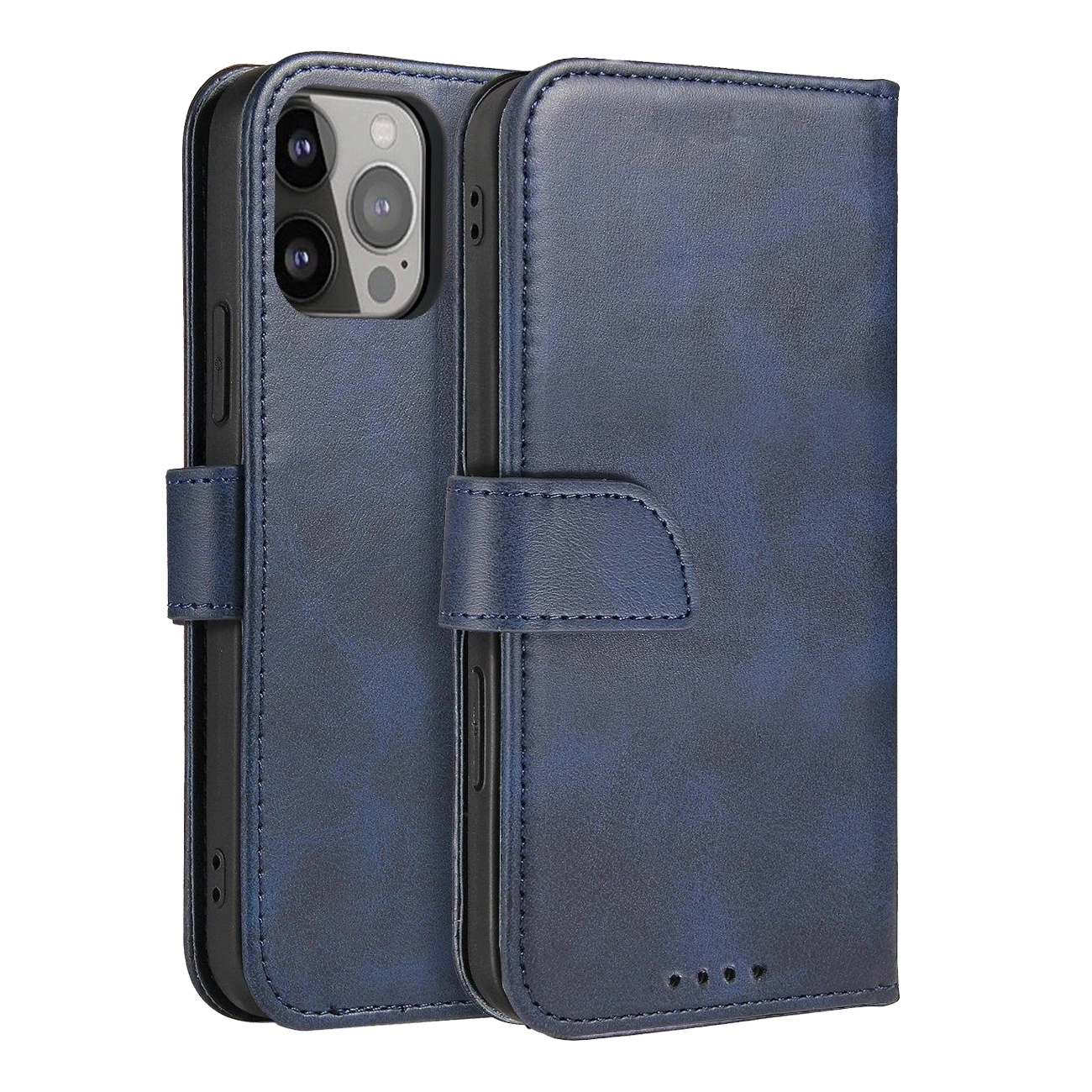 Magnet Case elegantiškas dėklas su atvartu ir stovu iPhone 14 Max mėlynas