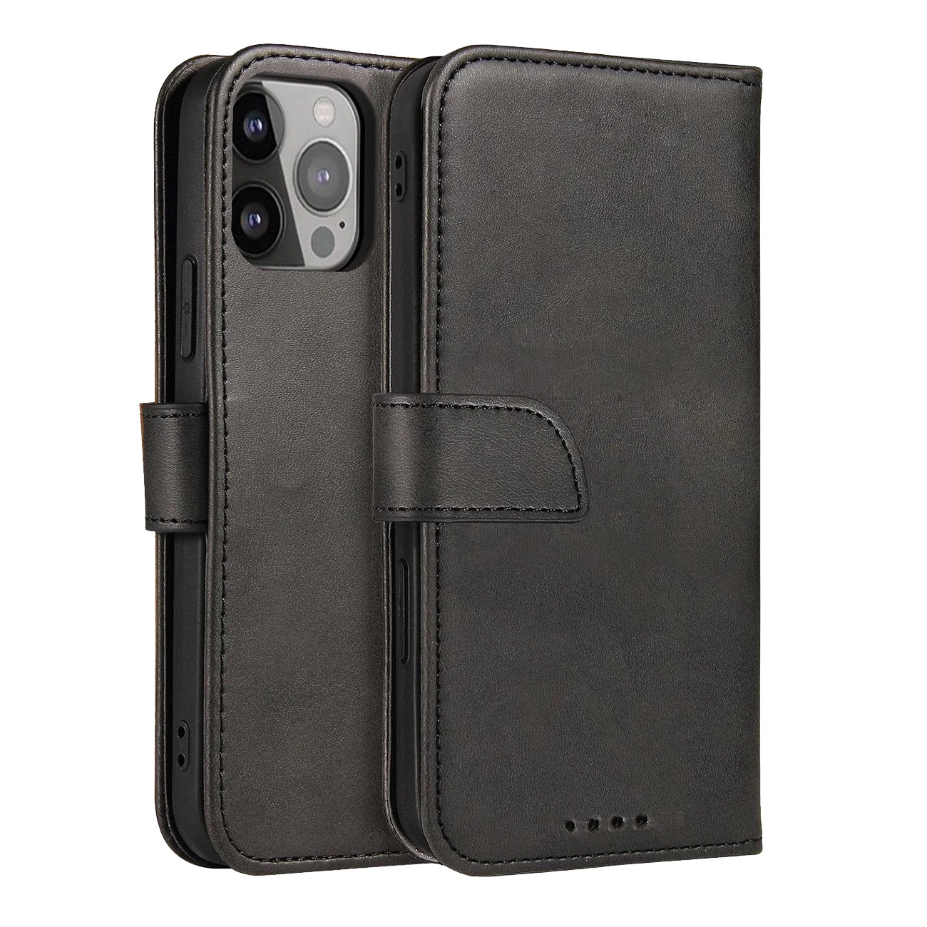 Magnet Case elegantiškas dėklas su atvartu ir stovu iPhone 14 Max juodas