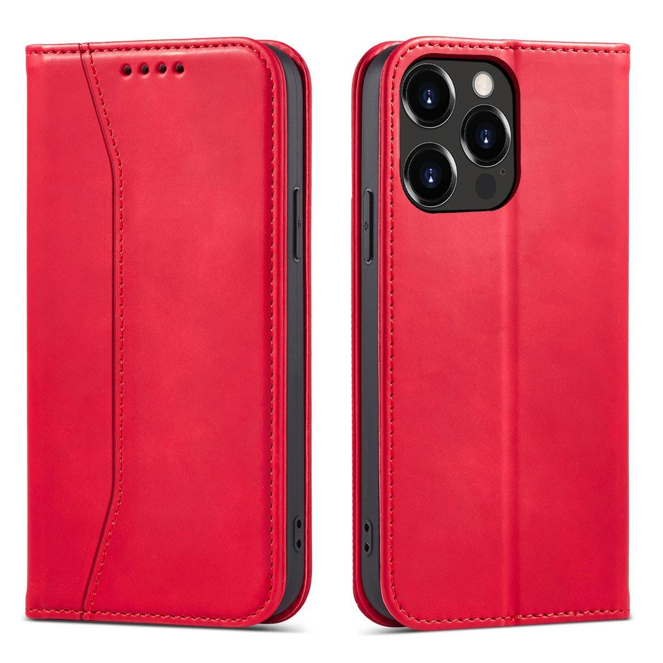 Magnet Fancy Case dėklas iPhone 14 Pro knygutė su pinigine ir stovu raudonas