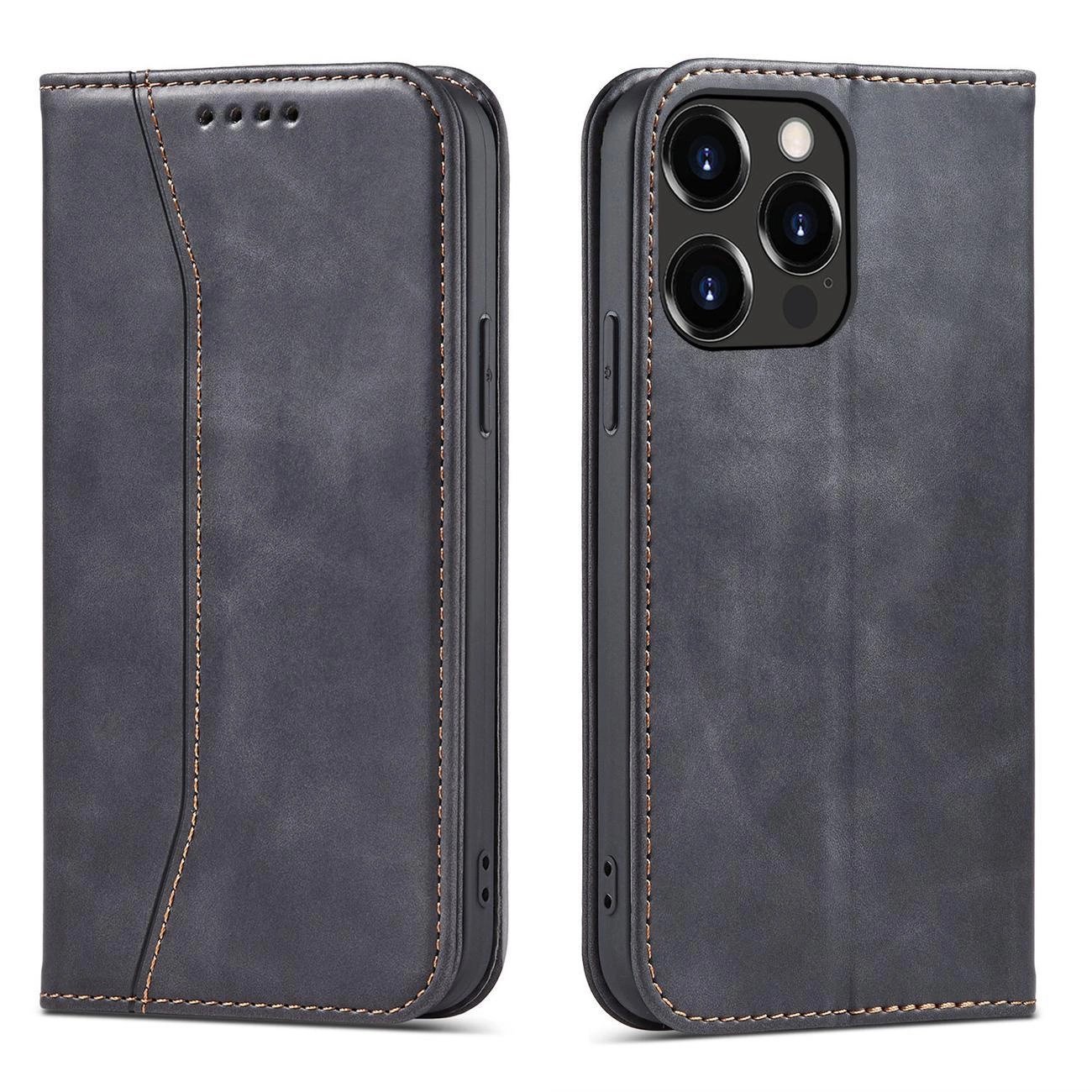 Magnet Fancy Case dėklas iPhone 14 Pro knygutė su pinigine ir stovu juodas