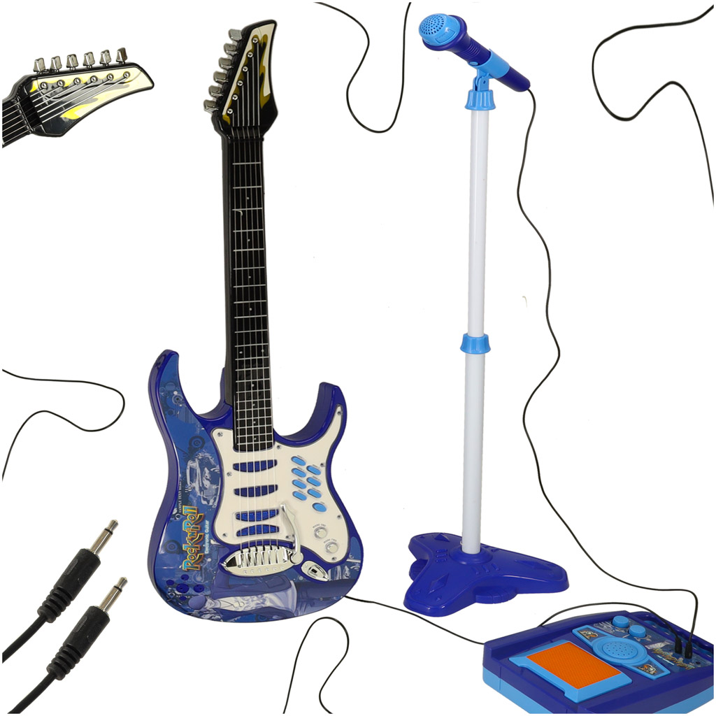 Elektrinė roko gitara su stiprintuvu mikrofonu vaikams mėlyna