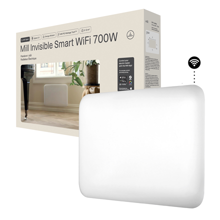 Mill Invisible Smart WiFi Heater | PA700WIFI4 | Panel Heater | 700 W | Suitable for rooms up to 9-12 m² | White | IPX4|PA700WIFI4