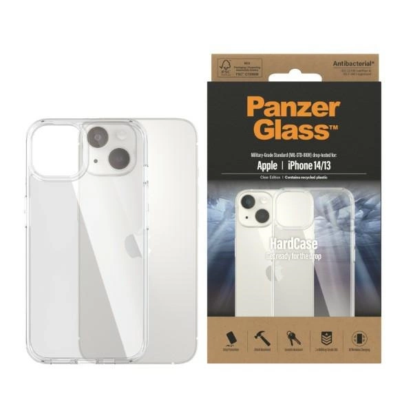 PanzerGlass HardCase antibakterinis karinio standarto sertifikuotas dėklas, skirtas iPhone 14 / 15 / 13 – permatomas