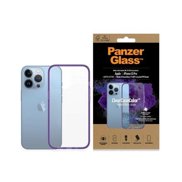 PanzerGlass ClearCase antibakterinis Karinės klasės sertifikuotas dėklas iPhone 13 Pro – skaidrus violetinis