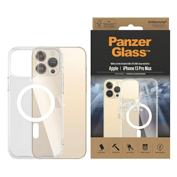PanzerGlass HardCase su MagSafe antibakterinis karinio standarto sertifikuotas dėklas, skirtas iPhone 13 Pro Max – permatomas