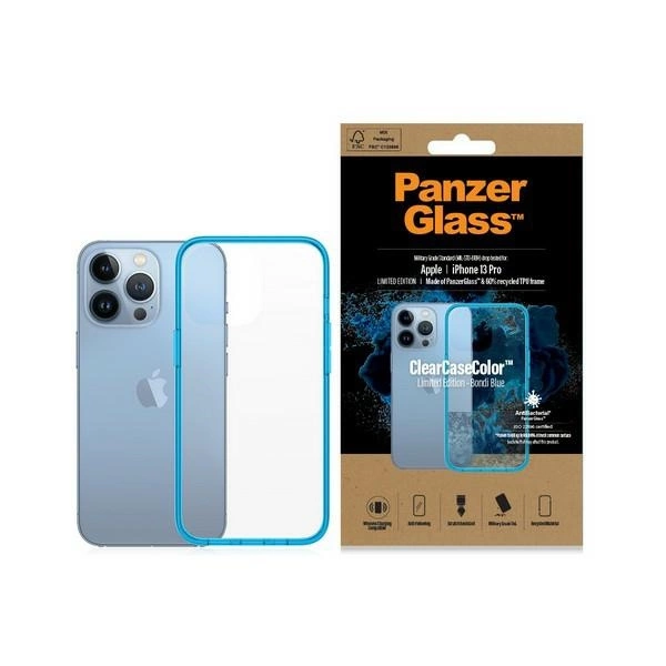 PanzerGlass ClearCase Antibakterinis Karinės klasės sertifikuotas dėklas iPhone 13 Pro – skaidrus mėlynas